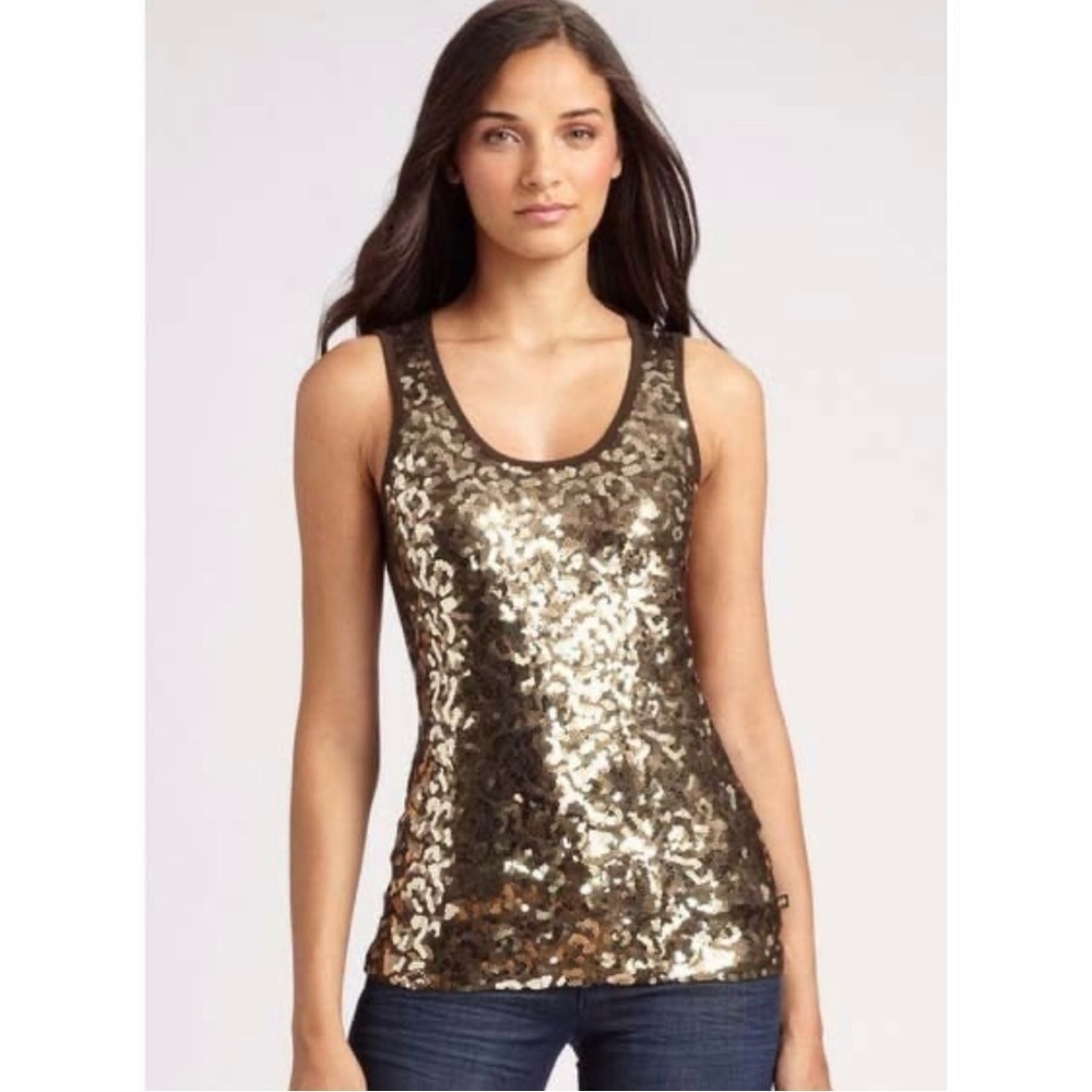 MICHAEL Michael Kors, Golden Camo Sequin Tank, EUC, size Medium #mobwife